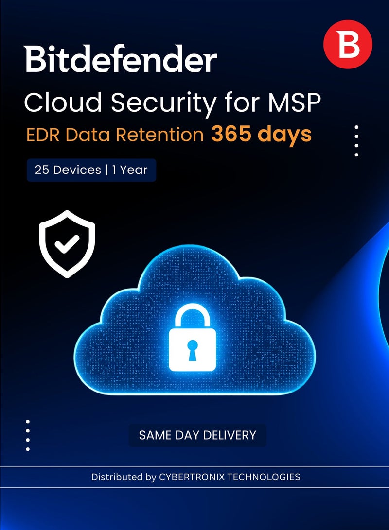 Bitdefender Cloud Security MSP - EDR Data Retention 365 days 25 Devices for 1 Year | Digital License | SAME DAY DELIVERY